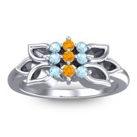 Citrine Fashion Ring In Platinum With Aquamarine – Prasuat Simple Ring