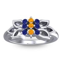 Citrine Fashion Ring In 18k White Gold With Blue Sapphire – Prasuat Simple Ring