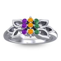 Citrine Fashion Ring In 18k White Gold With Emerald And Amethyst – Prasuat Simple Ring