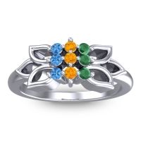 Citrine Fashion Ring In 18k White Gold With Emerald And Swiss Blue Topaz – Prasuat Simple Ring