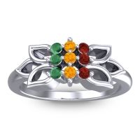 Citrine Fashion Ring In 18k White Gold With Garnet And Emerald – Prasuat Simple Ring
