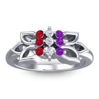 Diamond Fashion Ring In 18k White Gold With Amethyst And Ruby – Prasuat Simple Ring