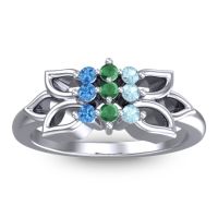 Emerald Fashion Ring In 18k White Gold With Aquamarine And Swiss Blue Topaz – Prasuat Simple Ring
