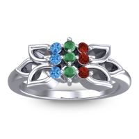 Emerald Fashion Ring In 18k White Gold With Garnet And Swiss Blue Topaz – Prasuat Simple Ring