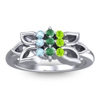 Emerald Fashion Ring In 18k White Gold With Peridot And Aquamarine – Prasuat Simple Ring