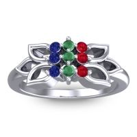 Emerald Fashion Ring In Platinum With Ruby And Blue Sapphire – Prasuat Simple Ring