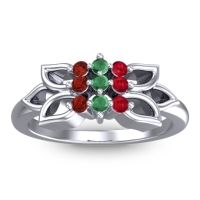 Emerald Fashion Ring In Platinum With Ruby And Garnet – Prasuat Simple Ring