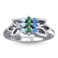 Emerald Fashion Ring In 18k White Gold With Swiss Blue Topaz And Aquamarine – Prasuat Simple Ring