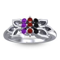Garnet Fashion Ring In Platinum With Black Onyx And Amethyst – Prasuat Simple Ring