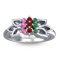 Garnet Fashion Ring In 18k White Gold With Emerald And Pink Tourmaline – Prasuat Simple Ring