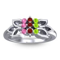 Garnet Fashion Ring In Platinum With Peridot And Pink Tourmaline – Prasuat Simple Ring
