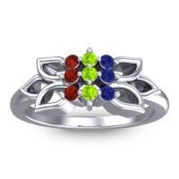 Peridot Fashion Ring In 18k White Gold With Blue Sapphire And Garnet – Prasuat Simple Ring