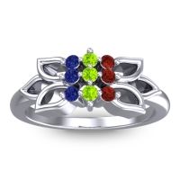 Peridot Fashion Ring In 18k White Gold With Garnet And Blue Sapphire – Prasuat Simple Ring