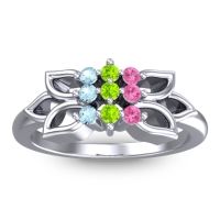 Peridot Fashion Ring In Platinum With Pink Tourmaline And Aquamarine – Prasuat Simple Ring