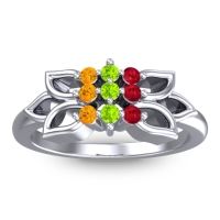 Peridot Fashion Ring In Platinum With Ruby And Citrine – Prasuat Simple Ring