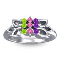 Pink Tourmaline Fashion Ring In Platinum With Amethyst And Peridot – Prasuat Simple Ring