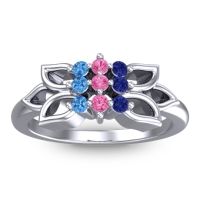 Pink Tourmaline Fashion Ring In Platinum With Blue Sapphire And Swiss Blue Topaz – Prasuat Simple Ring