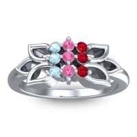 Pink Tourmaline Fashion Ring In Platinum With Ruby And Aquamarine – Prasuat Simple Ring