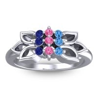 Pink Tourmaline Fashion Ring In Platinum With Swiss Blue Topaz And Blue Sapphire – Prasuat Simple Ring