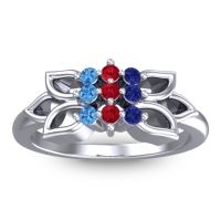 Ruby Fashion Ring In 18k White Gold With Blue Sapphire And Swiss Blue Topaz – Prasuat Simple Ring