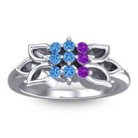 Swiss Blue Topaz Fashion Ring In Platinum With Amethyst – Prasuat Simple Ring