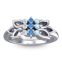 Swiss Blue Topaz Fashion Ring In Platinum With Aquamarine And Diamond – Prasuat Simple Ring