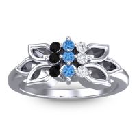 Swiss Blue Topaz Fashion Ring In 18k White Gold With Diamond And Black Onyx – Prasuat Simple Ring