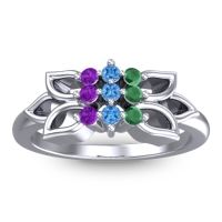 Swiss Blue Topaz Fashion Ring In 18k White Gold With Emerald And Amethyst – Prasuat Simple Ring