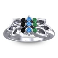 Swiss Blue Topaz Fashion Ring In 18k White Gold With Emerald And Black Onyx – Prasuat Simple Ring