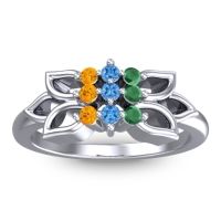 Swiss Blue Topaz Fashion Ring In 18k White Gold With Emerald And Citrine – Prasuat Simple Ring