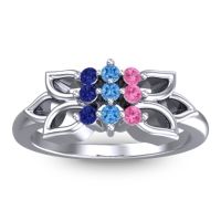 Swiss Blue Topaz Fashion Ring In Platinum With Pink Tourmaline And Blue Sapphire – Prasuat Simple Ring