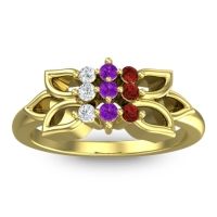 Amethyst Fashion Ring In 18k Yellow Gold With Garnet And Lab Diamond – Prasuat Simple Ring