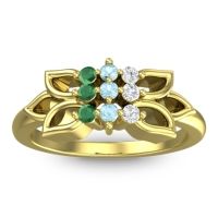 Aquamarine Fashion Ring In 18k Yellow Gold With Lab Diamond And Emerald – Prasuat Simple Ring
