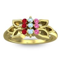 Aquamarine Fashion Ring In 18k Yellow Gold With Pink Tourmaline And Ruby – Prasuat Simple Ring