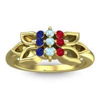 Aquamarine Fashion Ring In 18k Yellow Gold With Ruby And Blue Sapphire – Prasuat Simple Ring