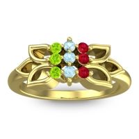 Aquamarine Fashion Ring In 18k Yellow Gold With Ruby And Peridot – Prasuat Simple Ring