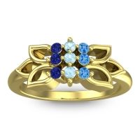 Aquamarine Fashion Ring In 18k Yellow Gold With Swiss Blue Topaz And Blue Sapphire – Prasuat Simple Ring