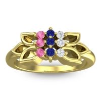 Blue Sapphire Fashion Ring In 18k Yellow Gold With Lab Diamond And Pink Tourmaline – Prasuat Simple Ring