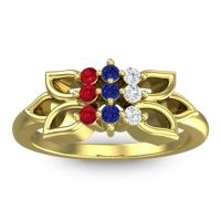 Blue Sapphire Fashion Ring In 18k Yellow Gold With Lab Diamond And Ruby – Prasuat Simple Ring