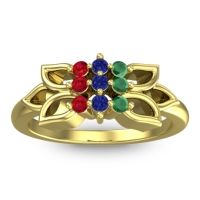 Blue Sapphire Fashion Ring In 18k Yellow Gold With Emerald And Ruby – Prasuat Simple Ring