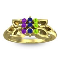 Blue Sapphire Fashion Ring In 18k Yellow Gold With Peridot And Amethyst – Prasuat Simple Ring