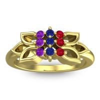 Blue Sapphire Fashion Ring In 18k Yellow Gold With Ruby And Amethyst – Prasuat Simple Ring