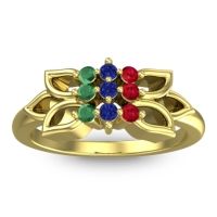 Blue Sapphire Fashion Ring In 18k Yellow Gold With Ruby And Emerald – Prasuat Simple Ring