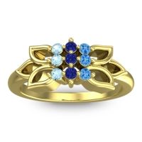 Blue Sapphire Fashion Ring In 18k Yellow Gold With Swiss Blue Topaz And Aquamarine – Prasuat Simple Ring