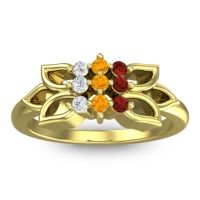 Citrine Fashion Ring In 18k Yellow Gold With Garnet And Diamond – Prasuat Simple Ring
