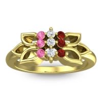 Diamond Fashion Ring In 18k Yellow Gold With Garnet And Pink Tourmaline – Prasuat Simple Ring