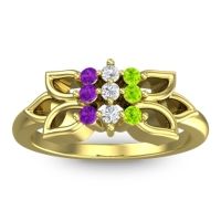 Diamond Fashion Ring In 18k Yellow Gold With Peridot And Amethyst – Prasuat Simple Ring