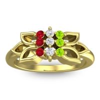 Lab Diamond Fashion Ring In 18k Yellow Gold With Peridot And Ruby – Prasuat Simple Ring