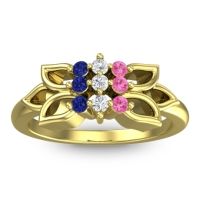 Lab Diamond Fashion Ring In 18k Yellow Gold With Pink Tourmaline And Blue Sapphire – Prasuat Simple Ring