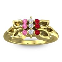 Lab Diamond Fashion Ring In 18k Yellow Gold With Ruby And Pink Tourmaline – Prasuat Simple Ring